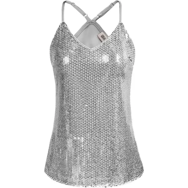 GRACE KARIN Womens Sleeveless Sparkle Shimmer Camisole Vest Sequin Tank TopsSilver White