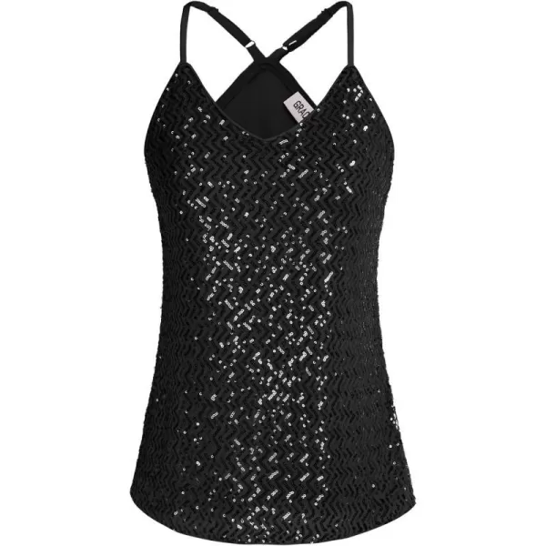 GRACE KARIN Womens Sleeveless Sparkle Shimmer Camisole Vest Sequin Tank TopsWavy Black