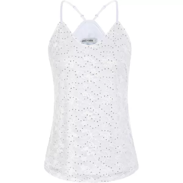 GRACE KARIN Womens Sleeveless Sparkle Shimmer Camisole Vest Sequin Tank TopsWhite