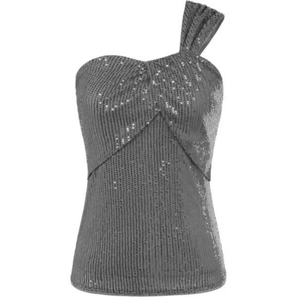 GRACE KARIN Womens Sleeveless Sparkle Shimmer One Shoulder Twist Knot Sequin Tank TopsSilver Gray