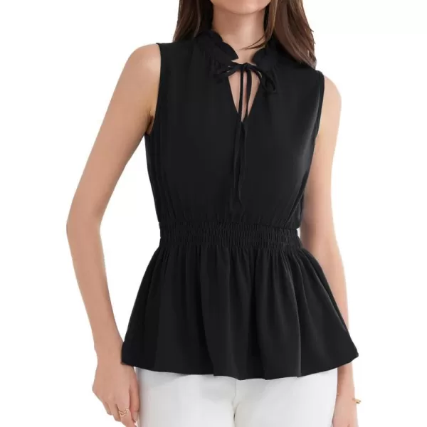 GRACE KARIN Womens Sleeveless Tops Summer Casual Tank Tops V Neck Fashion Ruffled Collar Blouse ShirtsBlack