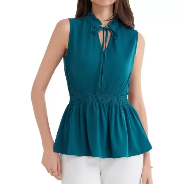 GRACE KARIN Womens Sleeveless Tops Summer Casual Tank Tops V Neck Fashion Ruffled Collar Blouse ShirtsBlue Green