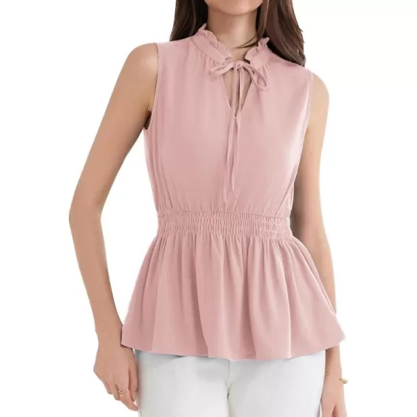 GRACE KARIN Womens Sleeveless Tops Summer Casual Tank Tops V Neck Fashion Ruffled Collar Blouse ShirtsLight Pink