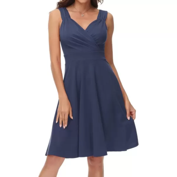 GRACE KARIN Womens Sleeveless Wrap VNeck Aline Bridesmaid Cocktail Party DressDark Blue