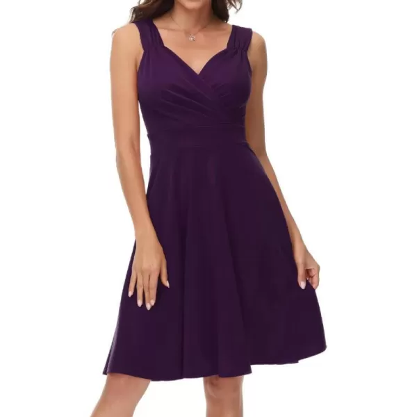 GRACE KARIN Womens Sleeveless Wrap VNeck Aline Bridesmaid Cocktail Party DressDark Purple