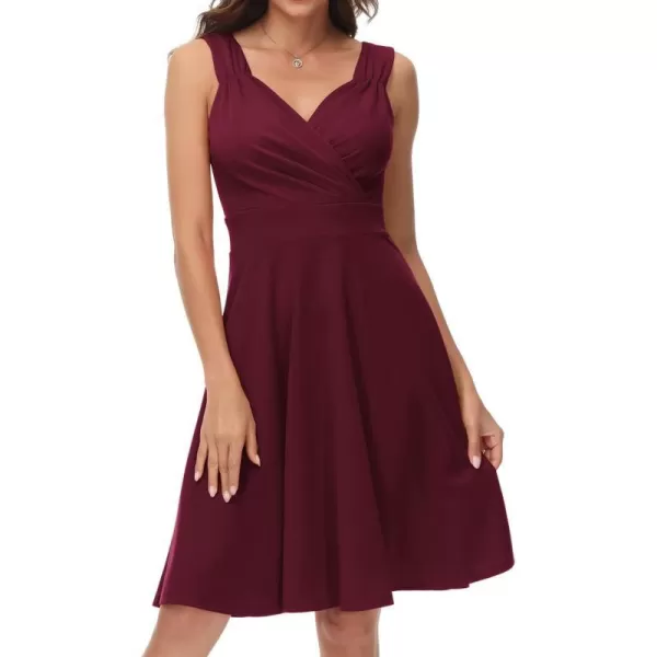 GRACE KARIN Womens Sleeveless Wrap VNeck Aline Bridesmaid Cocktail Party DressDark Wine