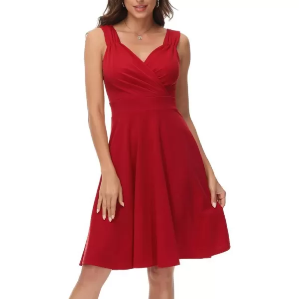 GRACE KARIN Womens Sleeveless Wrap VNeck Aline Bridesmaid Cocktail Party DressRed