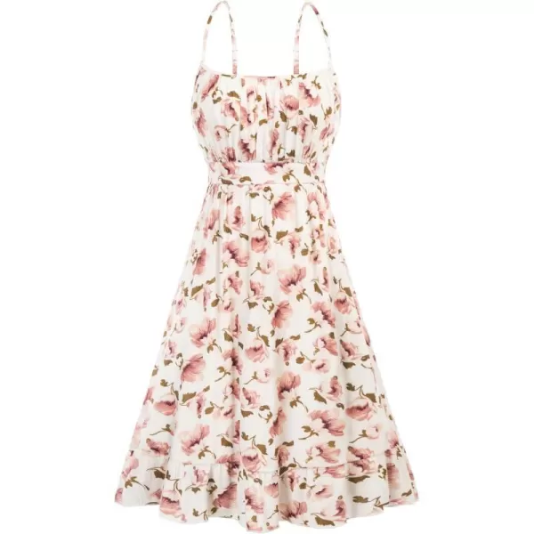 GRACE KARIN Womens Spaghetti Strap Floral Dress Ruffle Hem Pleated Casual Summer Dress Boho Flowy Midi Beach DressWhite Floral Original