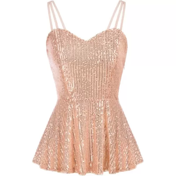 GRACE KARIN Womens Spaghetti Strap Sequin Camisole Vest Rose Gold 2XLGRACE KARIN Womens Spaghetti Strap Sequin Camisole Vest Rose Gold 2XL