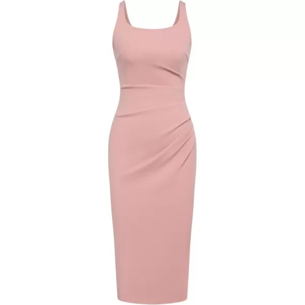 GRACE KARIN Womens Square Neck Bodycon Dress Cusual Sleeveless Tank Top Dress Stretch Ruched Slit Cocktail Midi DressesLight Pink