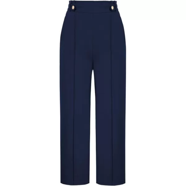 GRACE KARIN Womens Straight Leg Cropped Work Pants Elastic High Waist Wide Leg Business Casual Slacks with PocketDark Blue