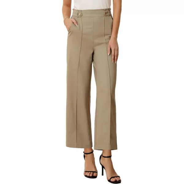 GRACE KARIN Womens Straight Leg Cropped Work Pants Elastic High Waist Wide Leg Business Casual Slacks with PocketKhaki