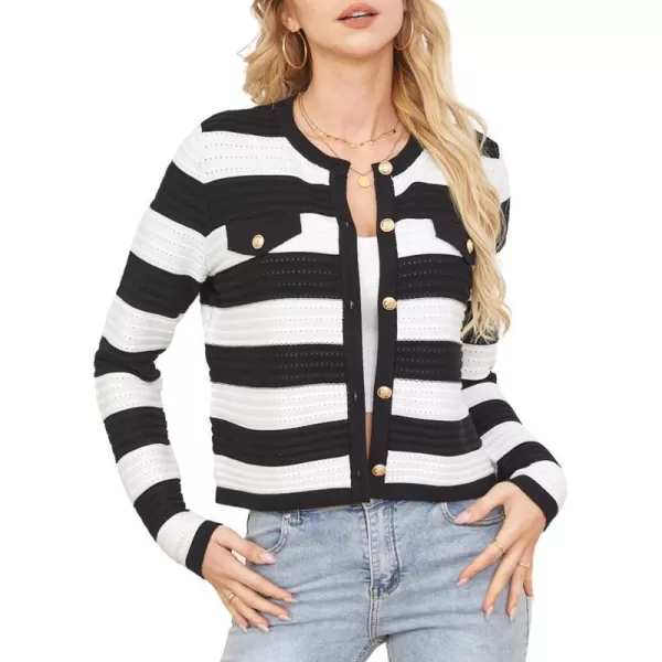 GRACE KARIN Womens Striped Cardigans 2024 Spring Open Front Button Down Knit Sweater Lady OuterwearBlack White Stripe