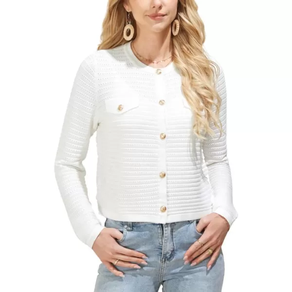 GRACE KARIN Womens Striped Cardigans 2024 Spring Open Front Button Down Knit Sweater Lady OuterwearWhite