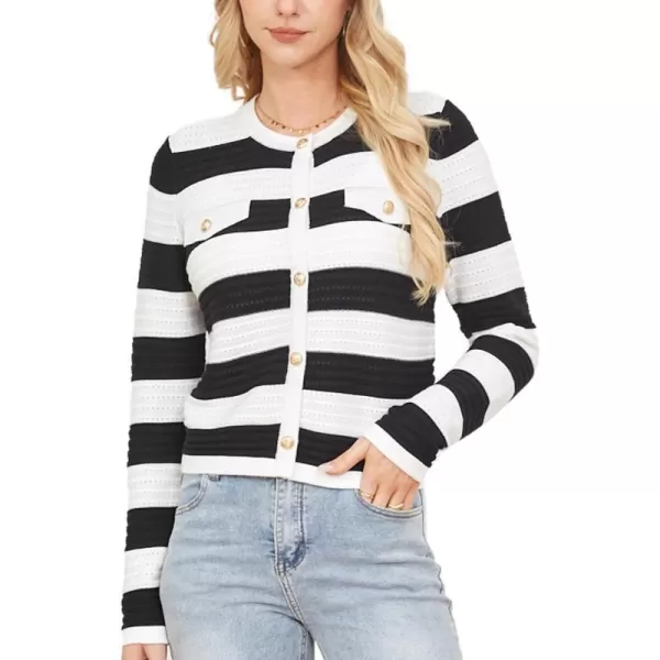 GRACE KARIN Womens Striped Cardigans 2024 Spring Open Front Button Down Knit Sweater Lady OuterwearWhite Black Stripe