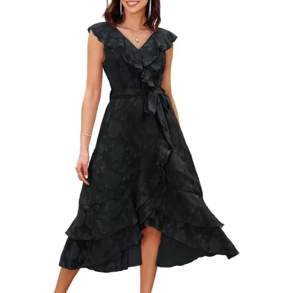 GRACE KARIN Womens Summer Bridesmaid Dresses for Wedding V Neck Ruffle Party Cocktail Dresses Chiffon Flowy Wrap DressBlack