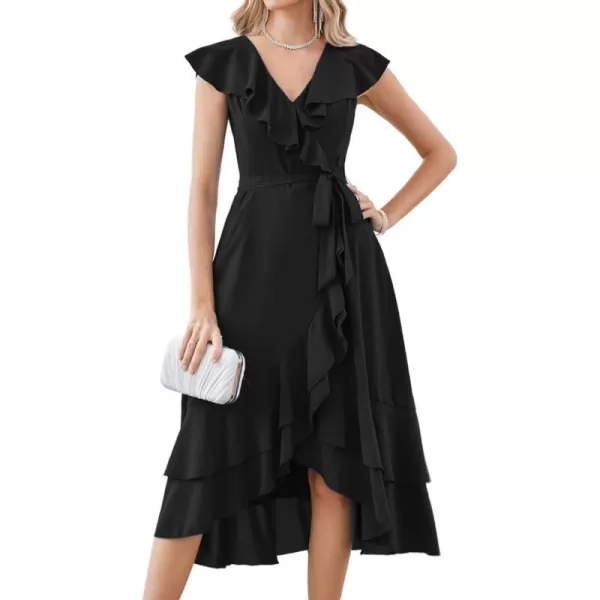 GRACE KARIN Womens Summer Bridesmaid Dresses for Wedding V Neck Ruffle Party Cocktail Dresses Chiffon Flowy Wrap DressBlack2531