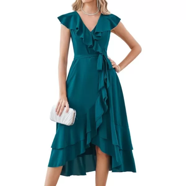 GRACE KARIN Womens Summer Bridesmaid Dresses for Wedding V Neck Ruffle Party Cocktail Dresses Chiffon Flowy Wrap DressBlue Green2531