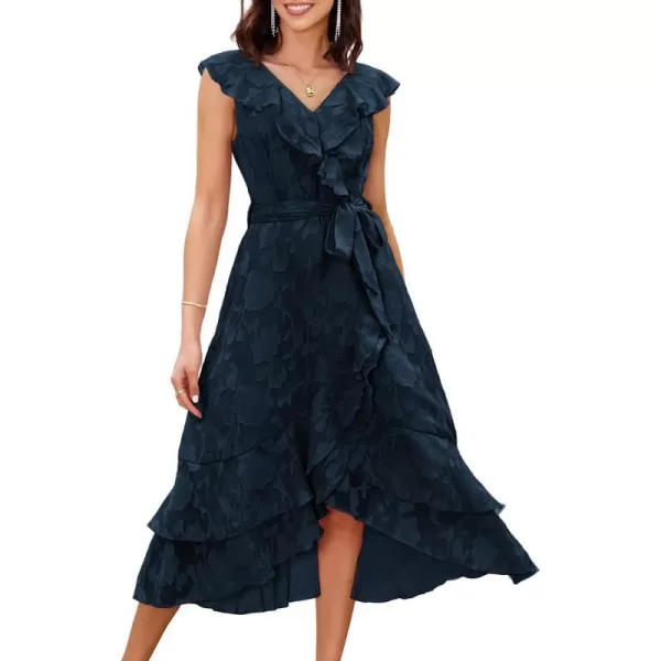 GRACE KARIN Womens Summer Bridesmaid Dresses for Wedding V Neck Ruffle Party Cocktail Dresses Chiffon Flowy Wrap DressNavy Blue