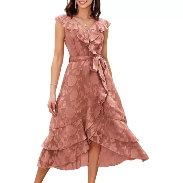 GRACE KARIN Womens Summer Bridesmaid Dresses for Wedding V Neck Ruffle Party Cocktail Dresses Chiffon Flowy Wrap DressPink