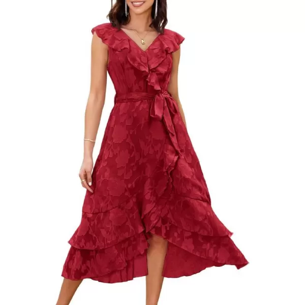 GRACE KARIN Womens Summer Bridesmaid Dresses for Wedding V Neck Ruffle Party Cocktail Dresses Chiffon Flowy Wrap DressRed