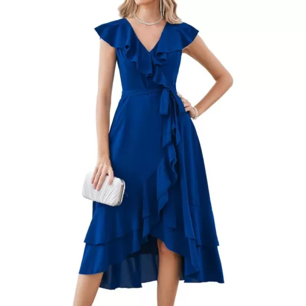 GRACE KARIN Womens Summer Bridesmaid Dresses for Wedding V Neck Ruffle Party Cocktail Dresses Chiffon Flowy Wrap DressRoyal Blue2531