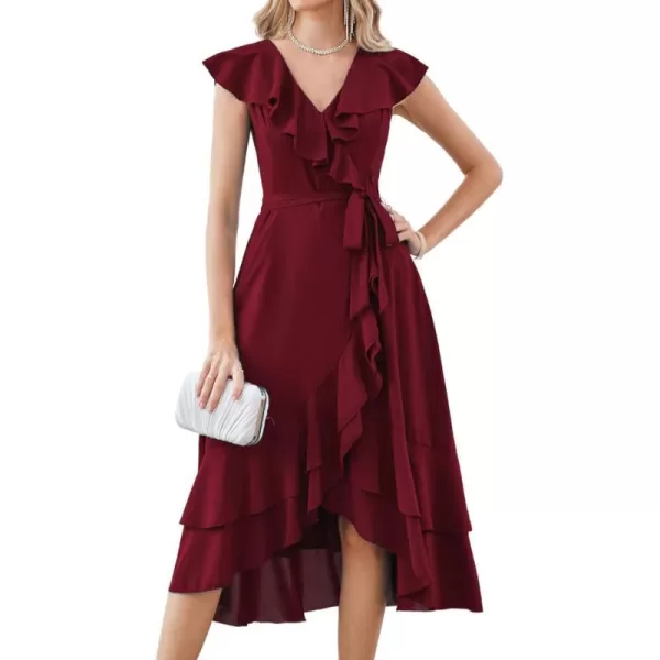 GRACE KARIN Womens Summer Bridesmaid Dresses for Wedding V Neck Ruffle Party Cocktail Dresses Chiffon Flowy Wrap DressWine Red2531