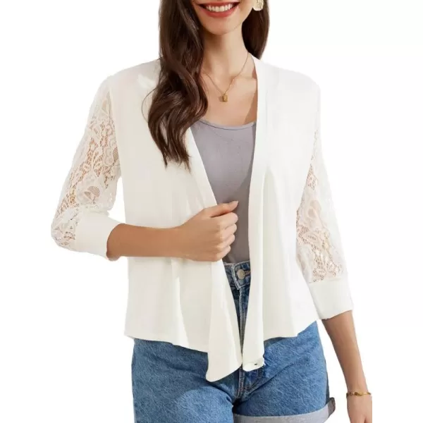 GRACE KARIN Womens Summer Cardigan Lightweight V Neck Lace 34 Sleeve Button Front SweatersCream Whitedraped