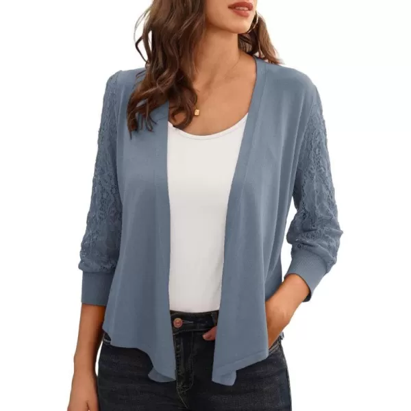 GRACE KARIN Womens Summer Cardigan Lightweight V Neck Lace 34 Sleeve Button Front SweatersGrey Bluedraped