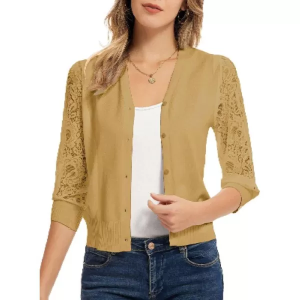 GRACE KARIN Womens Summer Cardigan Lightweight V Neck Lace 34 Sleeve Button Front SweatersYellow