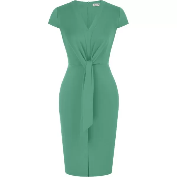 GRACE KARIN Womens Summer Midi Dresses Cap Sleeve Tie Waist Work Dress Slit VNeck Bodycon Dress Business Casual OutfitsLight Green