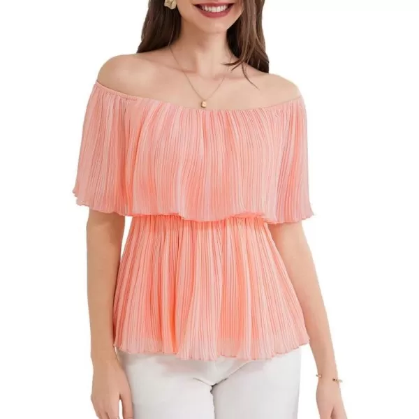 GRACE KARIN Womens Summer Off The Shoulder Tops Ruffle Short Sleeve Peplum Flowy Blouses Shirts Dressy CasualPink