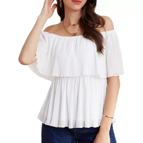 GRACE KARIN Womens Summer Off The Shoulder Tops Ruffle Short Sleeve Peplum Flowy Blouses Shirts Dressy CasualWhite