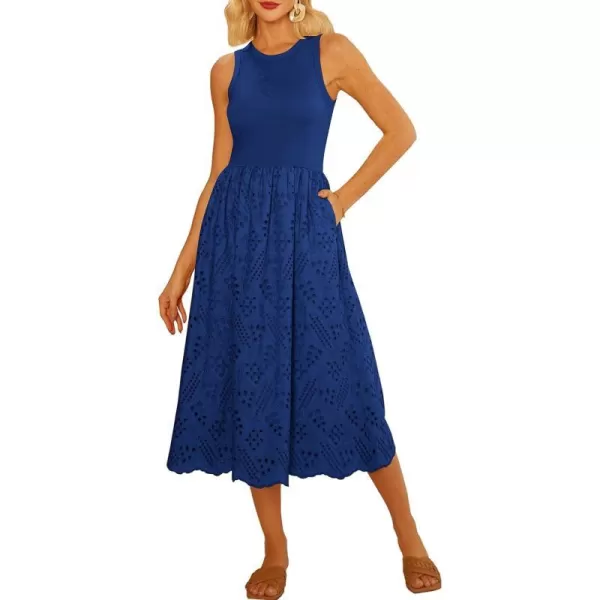 GRACE KARIN Womens Summer Sleeveless Tank Dress A Line Midi Dress Cotton Crewneck Casual Holiday Dress with PocketsRoyal Blue