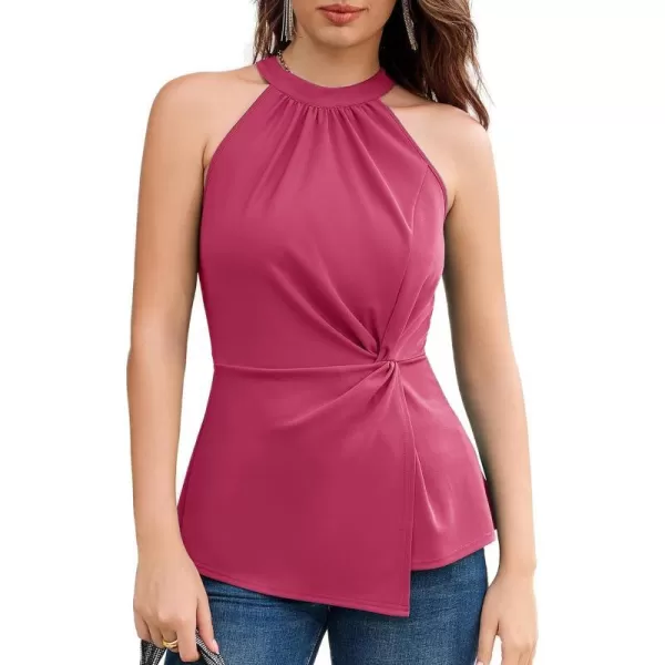 GRACE KARIN Womens Summer Slim Fit Tank Tops Halter Neck Casual Sleeveless Shirts Knot Front Dressy Blouse TopHot Pink