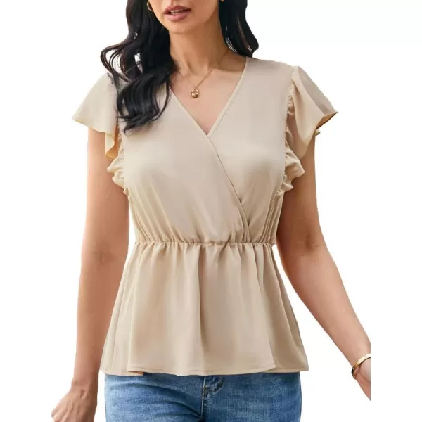 GRACE KARIN Womens Summer V Neck Dressy Ruffles Tops Shirts Flutter Sleeve Peplum Hem Work Business Casual Blouse TopsApricot