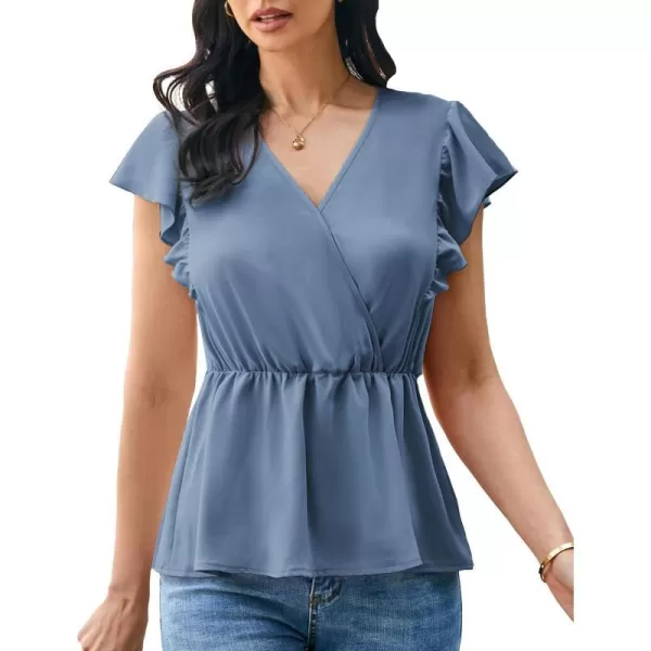 GRACE KARIN Womens Summer V Neck Dressy Ruffles Tops Shirts Flutter Sleeve Peplum Hem Work Business Casual Blouse TopsGray Blue