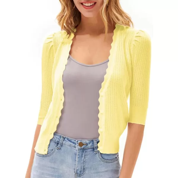 GRACE KARIN Womens Sweater Cropped Cardigan Knit Shrugs for Dresses Tops Button Down Lightweight SoftCream Yellow