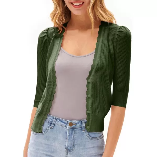 GRACE KARIN Womens Sweater Cropped Cardigan Knit Shrugs for Dresses Tops Button Down Lightweight SoftOlive Green