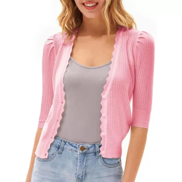 GRACE KARIN Womens Sweater Cropped Cardigan Knit Shrugs for Dresses Tops Button Down Lightweight SoftPink