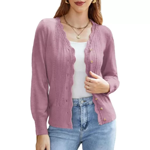 GRACE KARIN Womens Sweater Cropped Cardigan Knit Shrugs for Dresses Tops Button Down Lightweight SoftPinkpulple Long Sleeve