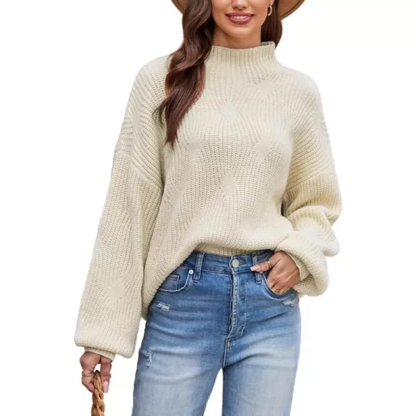 GRACE KARIN Womens Sweaters Turtleneck Lantern Sleeve Oversized Chunky Cable Knit Fall TopsApricot