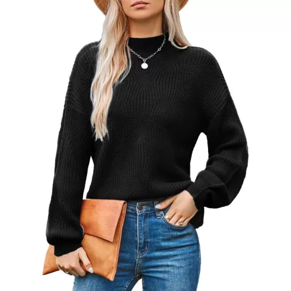 GRACE KARIN Womens Sweaters Turtleneck Lantern Sleeve Oversized Chunky Cable Knit Fall TopsBlack