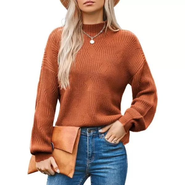 GRACE KARIN Womens Sweaters Turtleneck Lantern Sleeve Oversized Chunky Cable Knit Fall TopsOrange