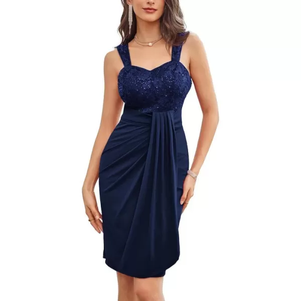 GRACE KARIN Womens Sweetheart Neck Sequin Lace Stitching Hip Cover Dress for Cocktail Pary ClubNavy Blue