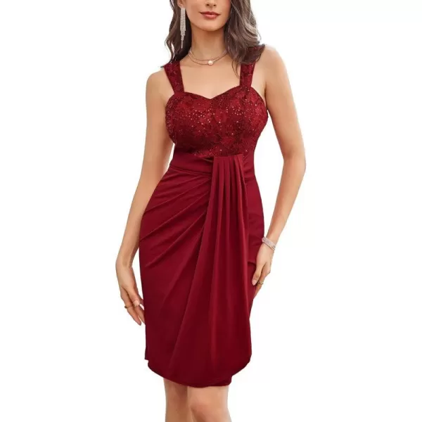 GRACE KARIN Womens Sweetheart Neck Sequin Lace Stitching Hip Cover Dress for Cocktail Pary ClubWine Red