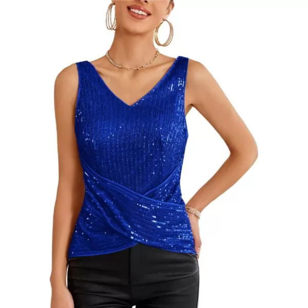 GRACE KARIN Womens Tank Tops 2023 Christmas Casual Fashion V Neck Sequin Sparkle Sleeveless Wrap TopsRoyal Blue