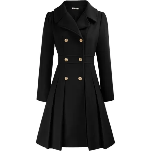 GRACE KARIN Womens Trench Coat Notch Lapel Double Breasted Thick A Line Pea Coats Jacket with PocketsS2XLBlack