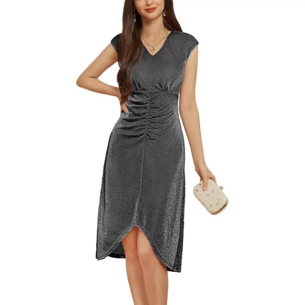 GRACE KARIN Womens V Neck Bodycon Dress Sparkly Glitter Ruched Party Formal Dress Club Cocktail Wedding Guest DressesBlack