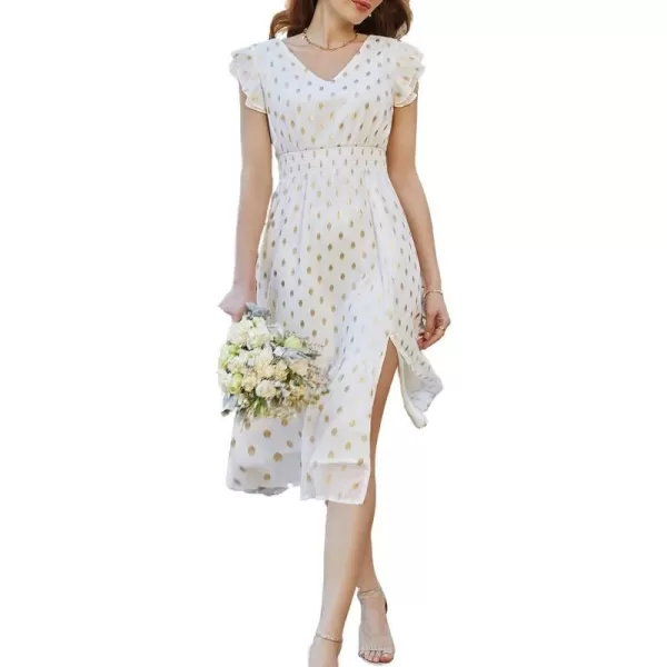 GRACE KARIN Womens V Neck Ruffle Sleeve Summer Dress 2024 Split Flowy Tiered Midi Dress Wedding Guest Cocktail DressesWhitepolka Dot